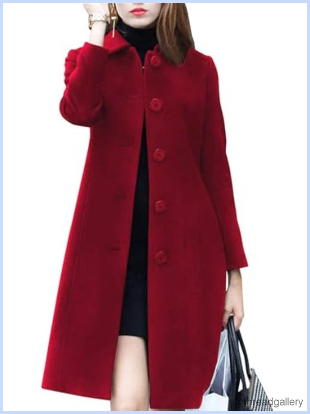 Elegant Single Breasted Long Wool Coat Overcoat Knee Length Midi